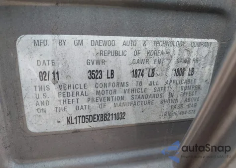 2011 Chevrolet Aveo 1Lt from USA, damaged, VIN KL1TD5DEXBB211032